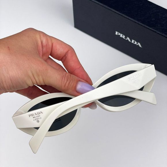 Prada PR26ZS 17K08Z Sunglasses Talc White Dark Grey Oval Women - Picture 4 of 14
